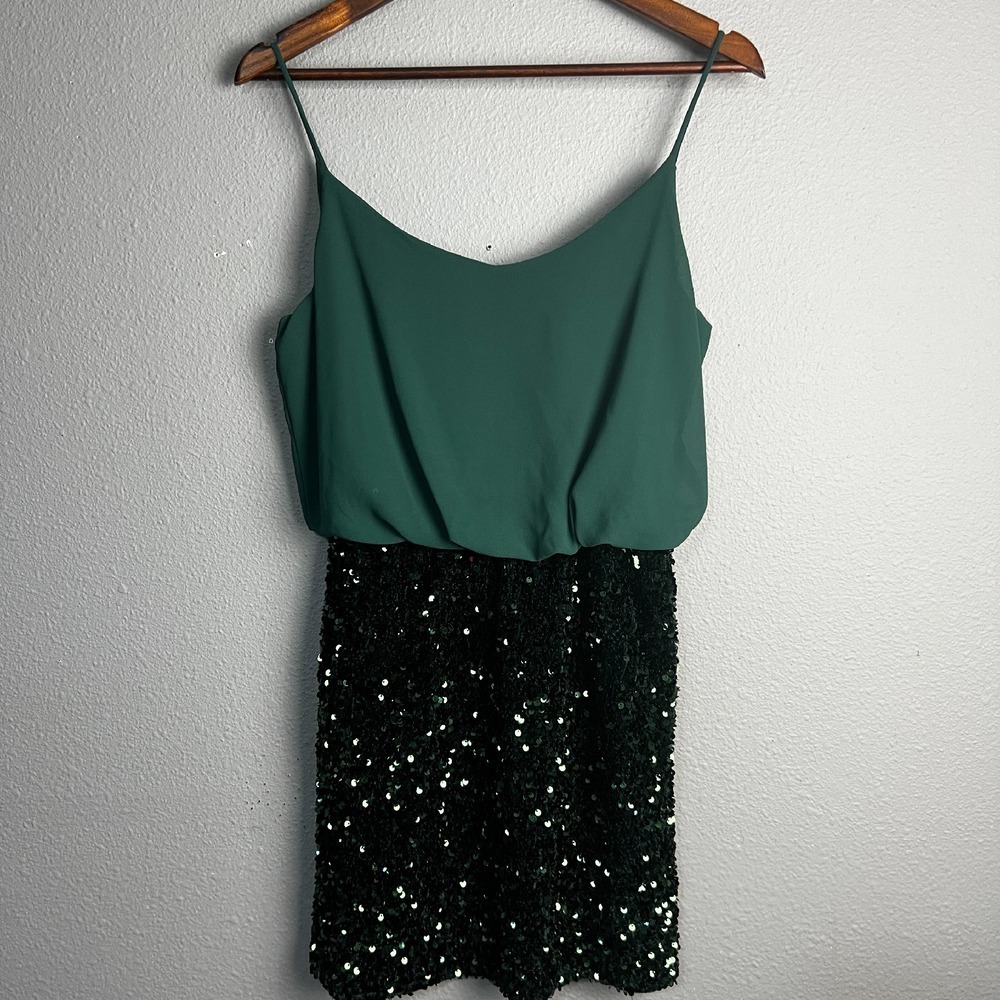 Apricot Green Chiffon Sequin Cami Party Dress Sleeveless Mini Cocktail Size US 6